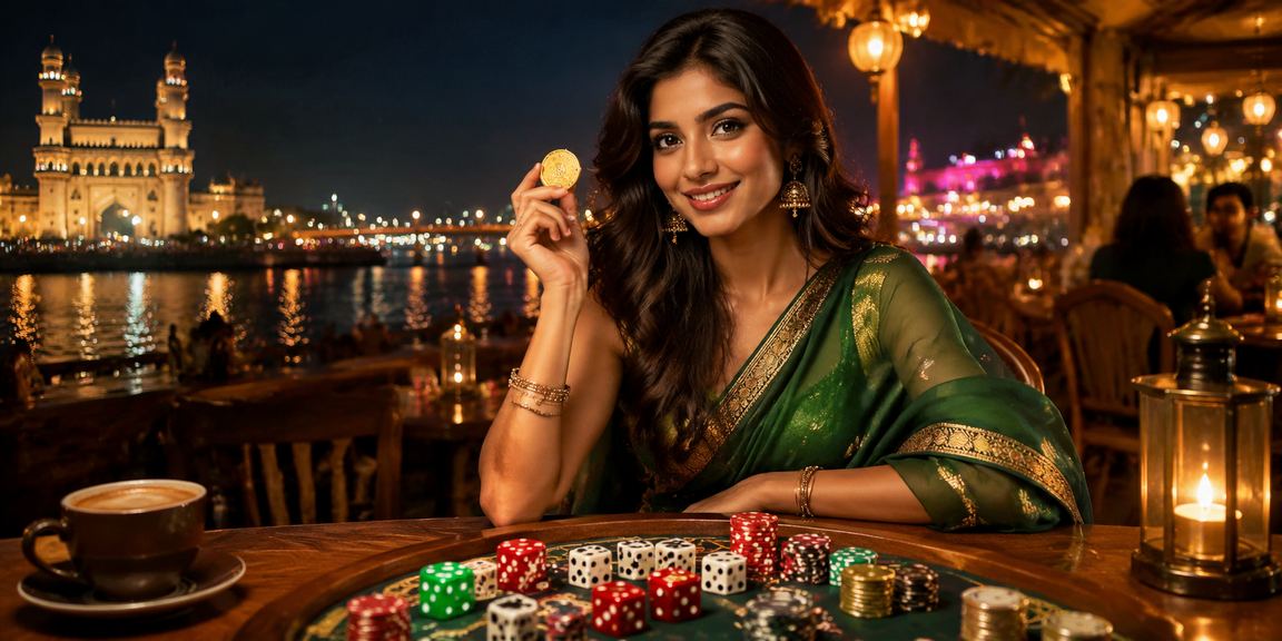 Indian woman playing dice game wearing saree